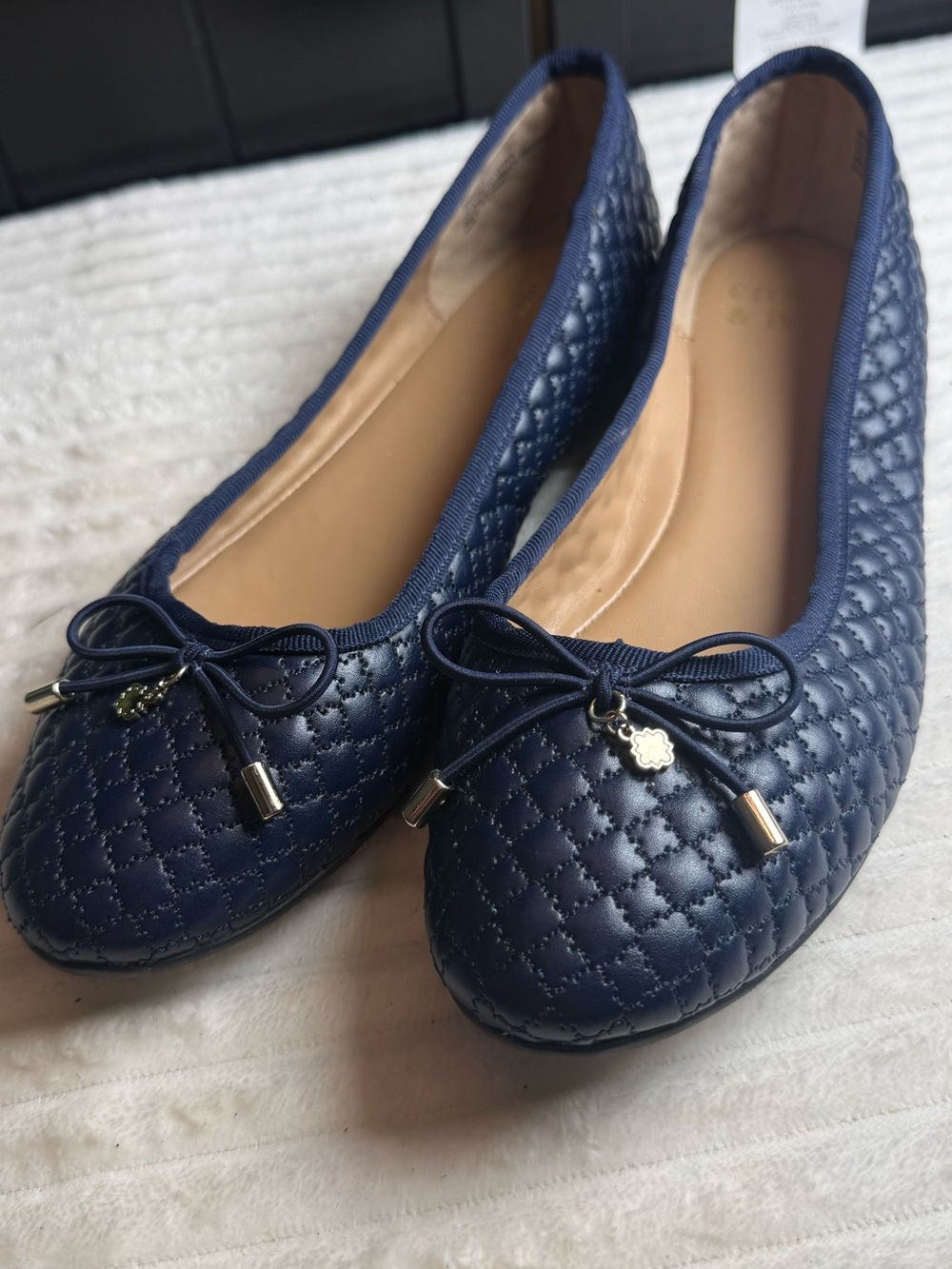 crown & ivy Navy Quilted Ballet Flats with Bow Charm